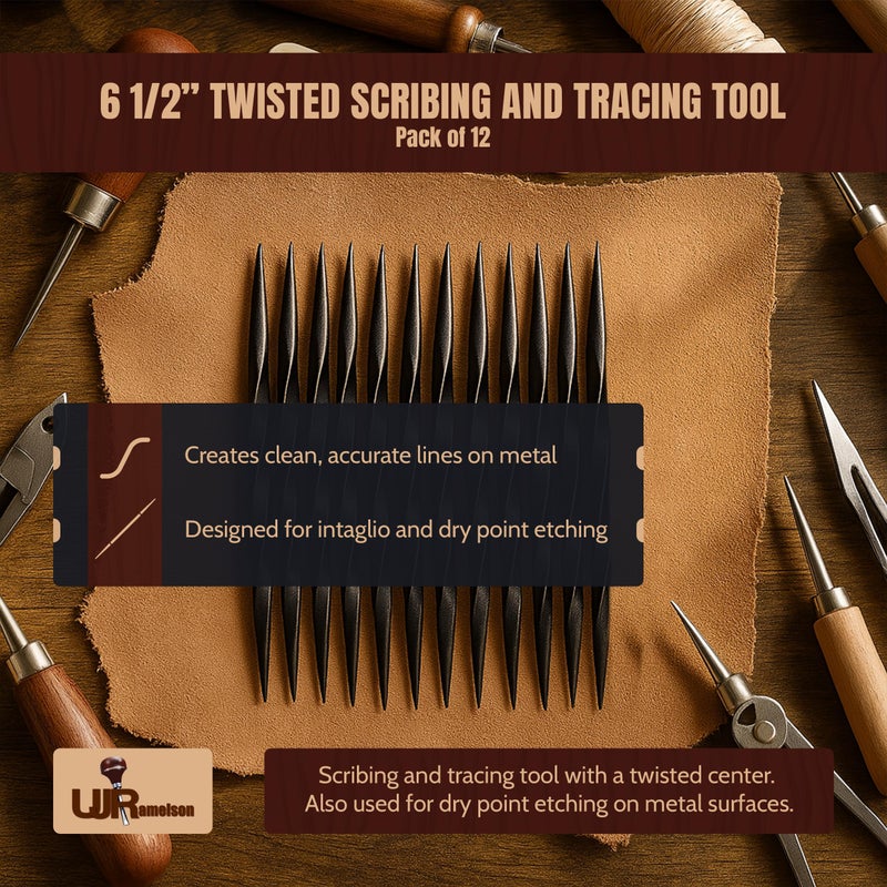 UJ Ramelson Co UJ Ramelson Twisted Scriber Needle for Intaglio and Dry Point Etching, Metal Scribe, Scribing and Tracing Tools, Printmaking Supplies, Pack of 12 - Image 2
